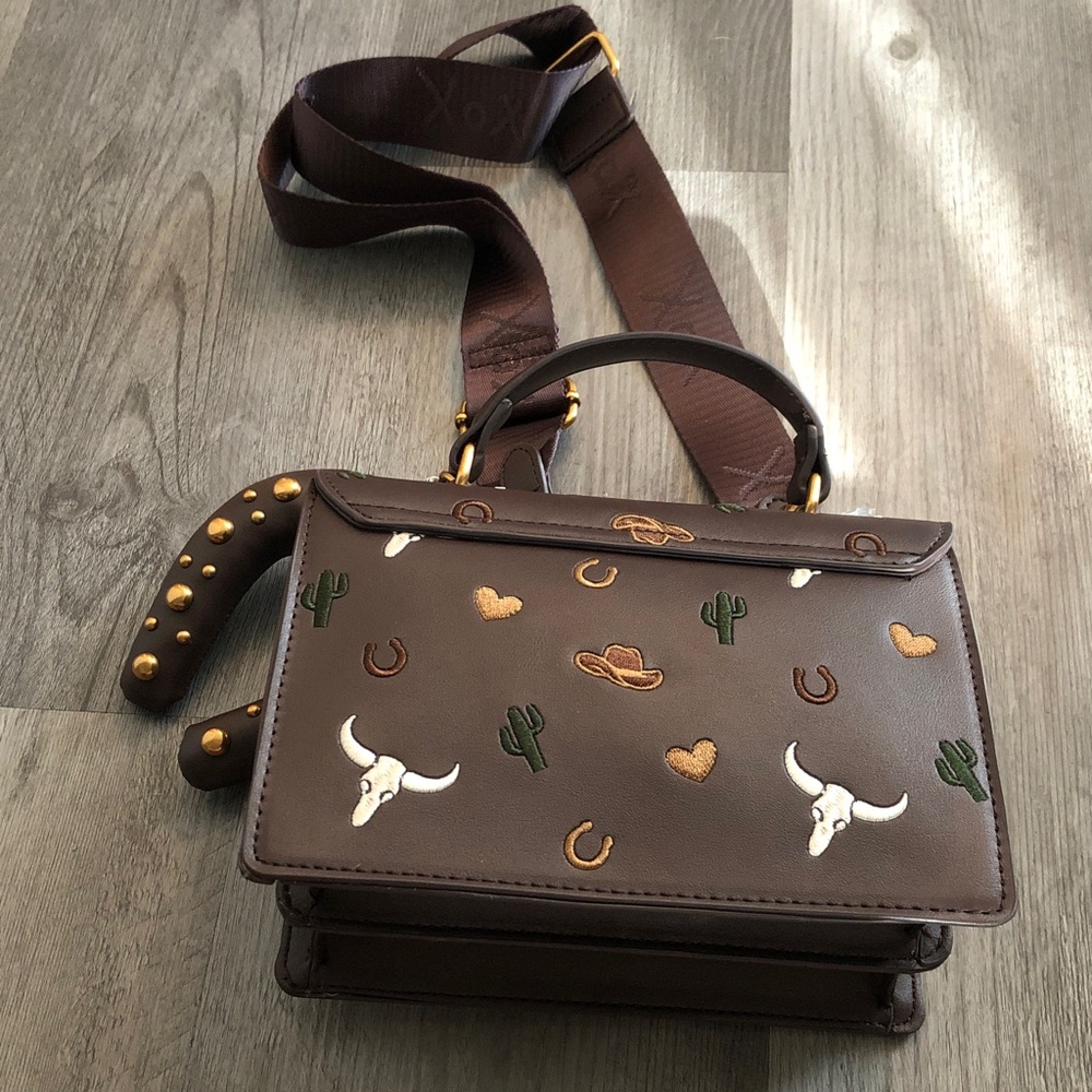 Betsey Johnson Brown Embroidered Western Icons Top Handle Crossbody Bag NWT - Picture 10 of 16